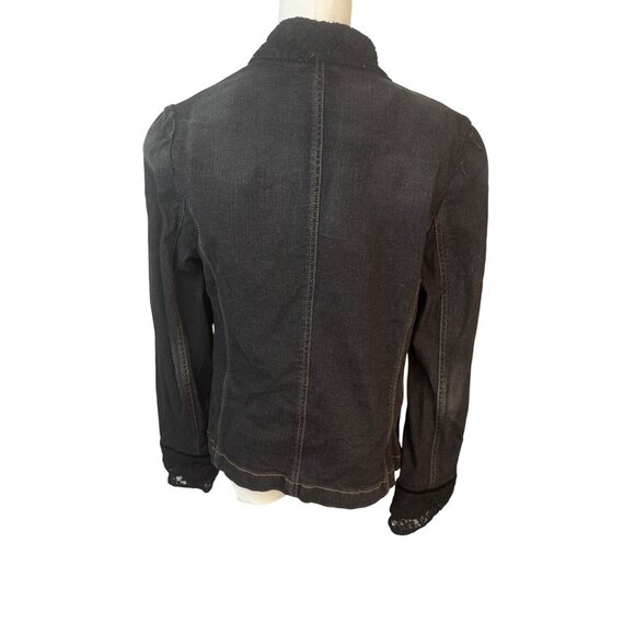 2/$30 Express Size 7/8 Black Denim Jacket With Lace Cuffs & Collar - Picture 4 of 16
